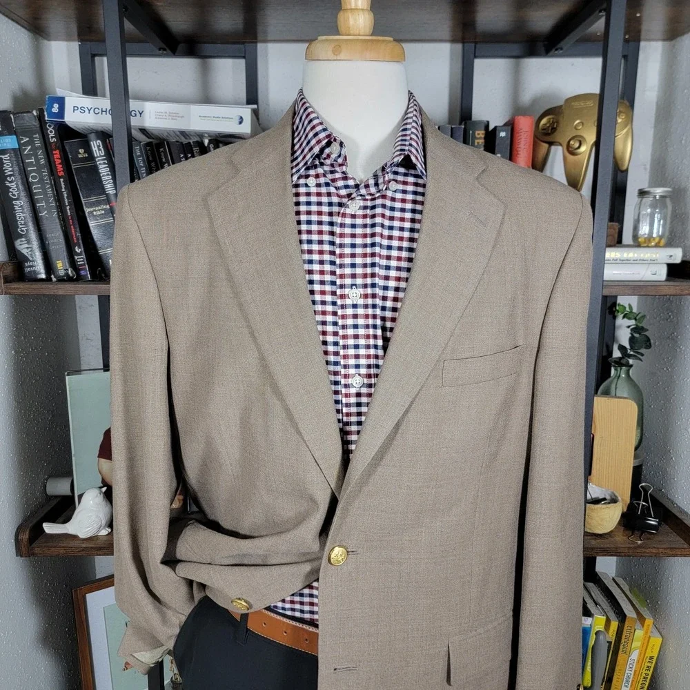 VTG Stafford Men's Sport Coat Blazer Two Button Brown Poly Wool Blend Size 44L‎